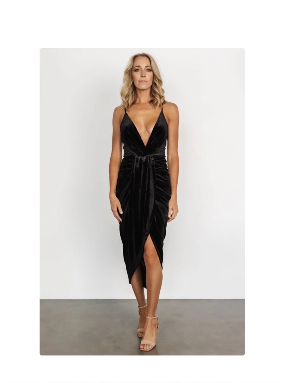Baltic Born Black Velvet Draped Midi Dress